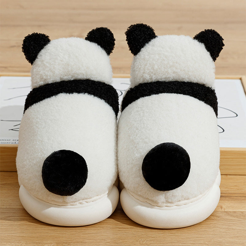 Plush Panda Slippers Warm Cartoon Shoes For Women - Thick-Sole Footwear Non-Slip Fluffy Slides