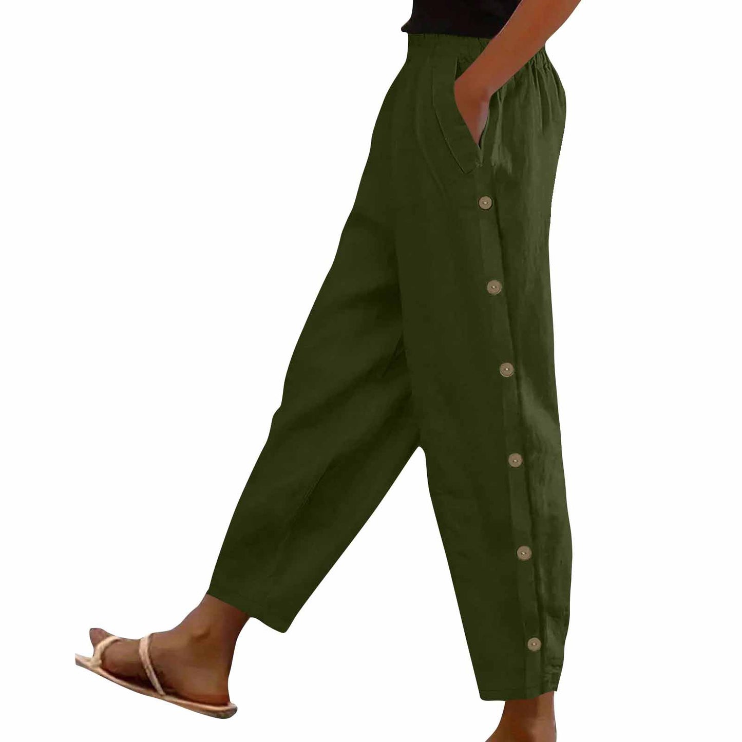 Mid-Rise Cotton-Linen Casual Loose-Fitting Trousers