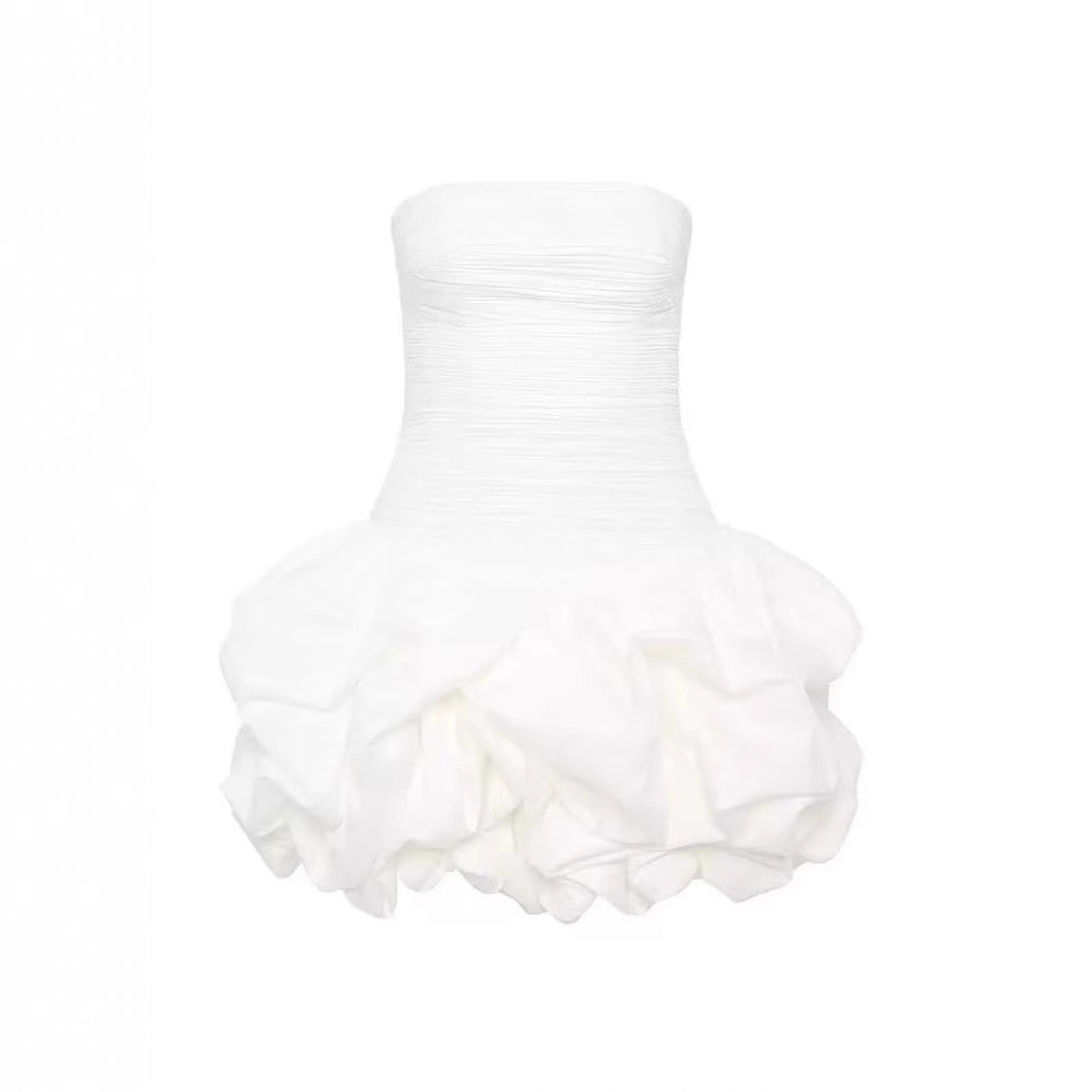 New-Style Strapless Pleated Short Dress