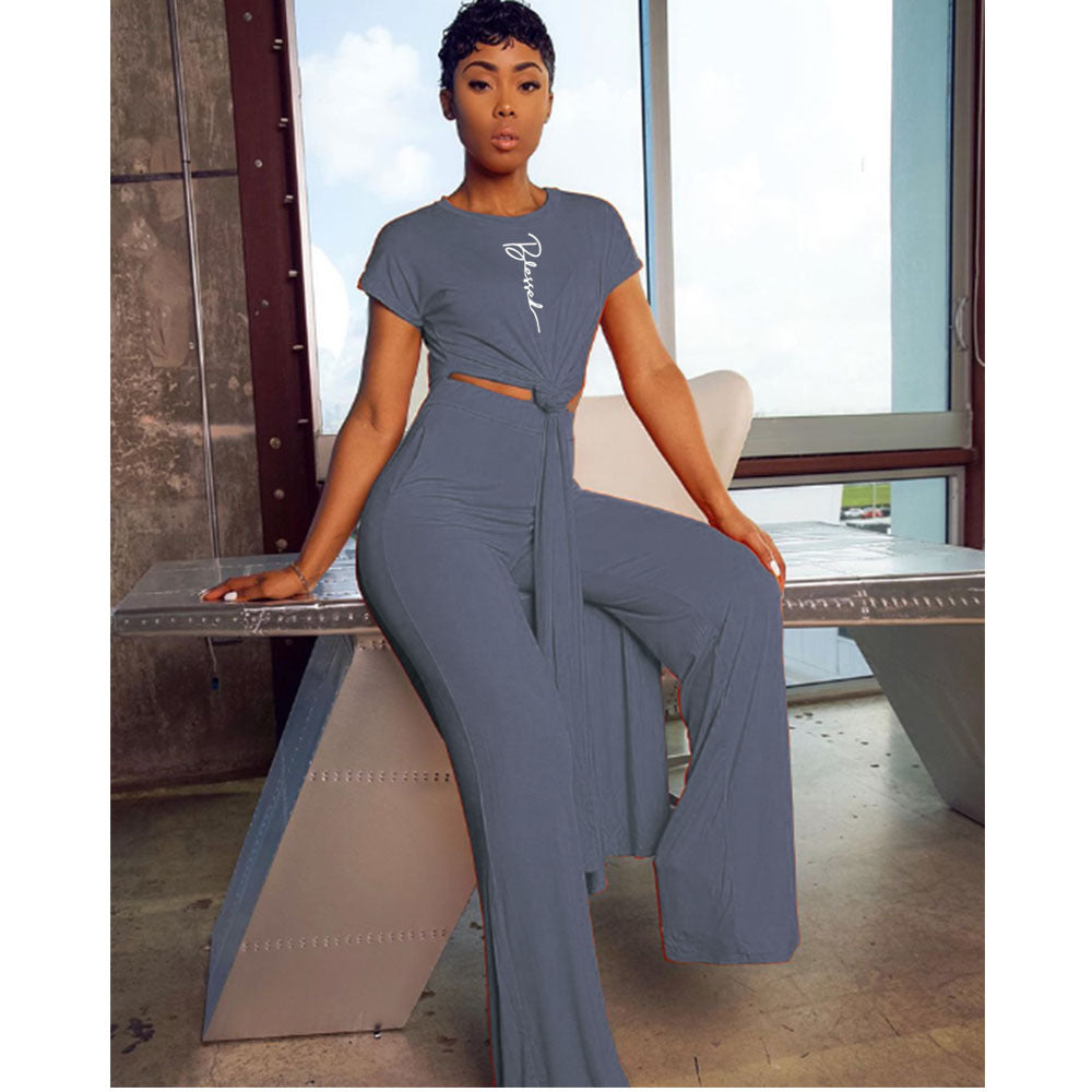 Loose Solid Color Casual Two-piece Short-sleeved Trousers