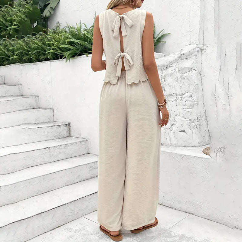 Sleeveless Crop Top Wide-Leg Pants Outfit - US Only
