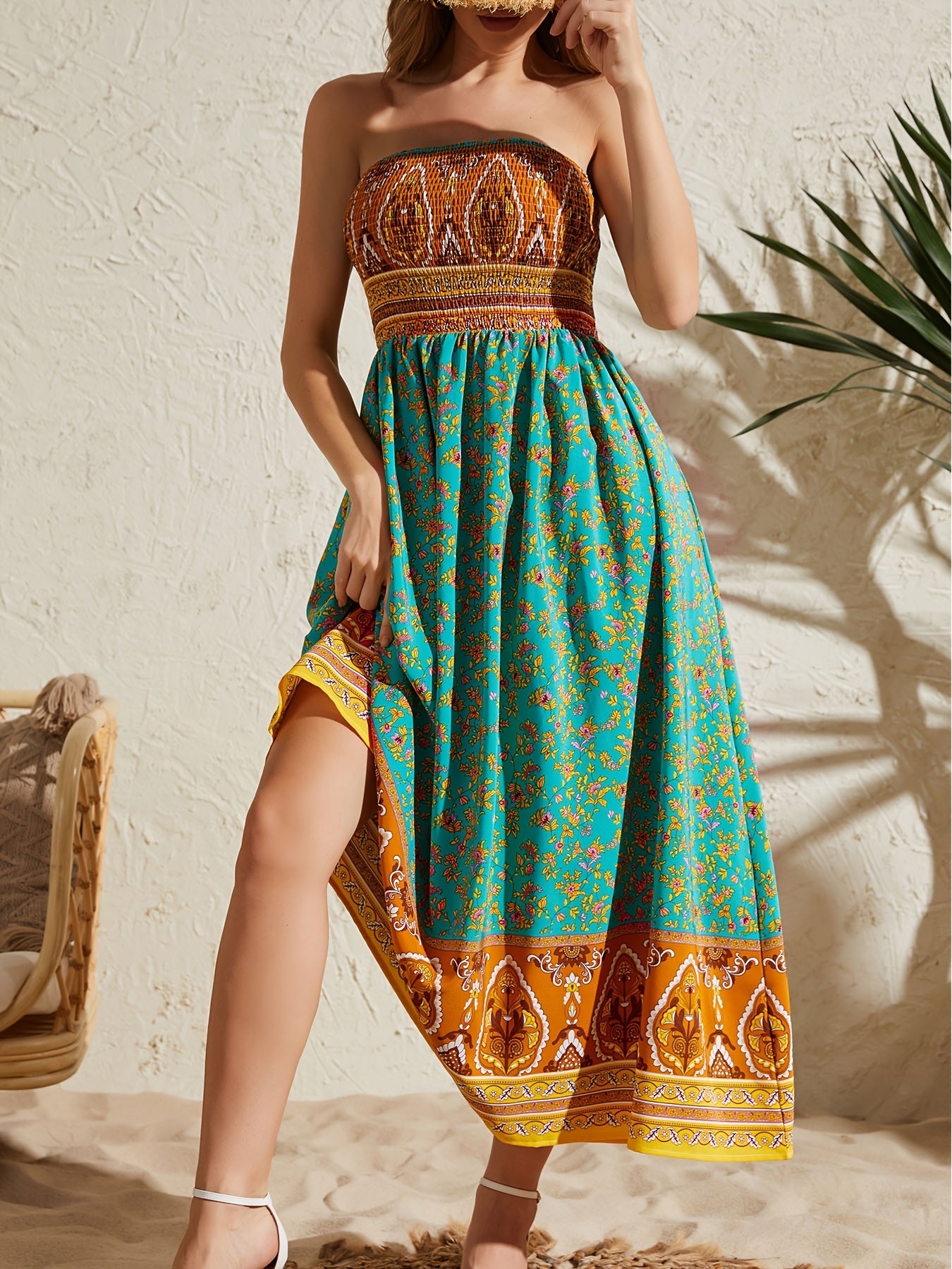 Strapless Printed Off-Shoulder Dress - US Only