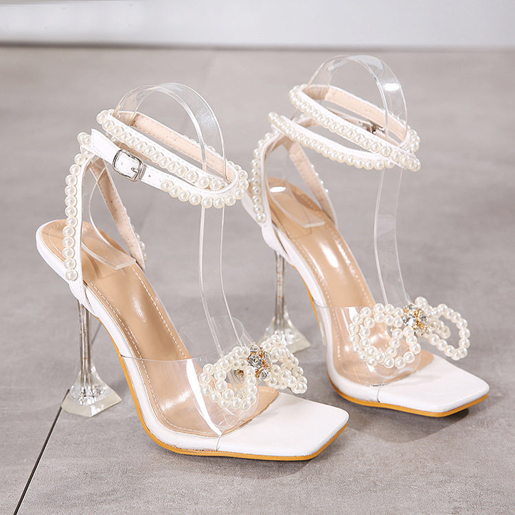 Pearl Bow High-Heel Sandals For Women