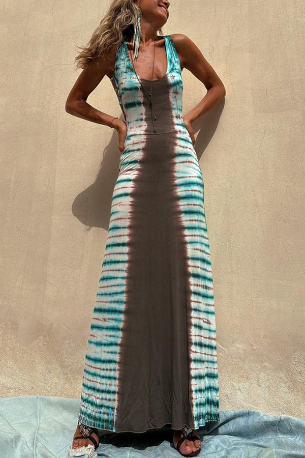 Backless Lace-Up Maxi Dress