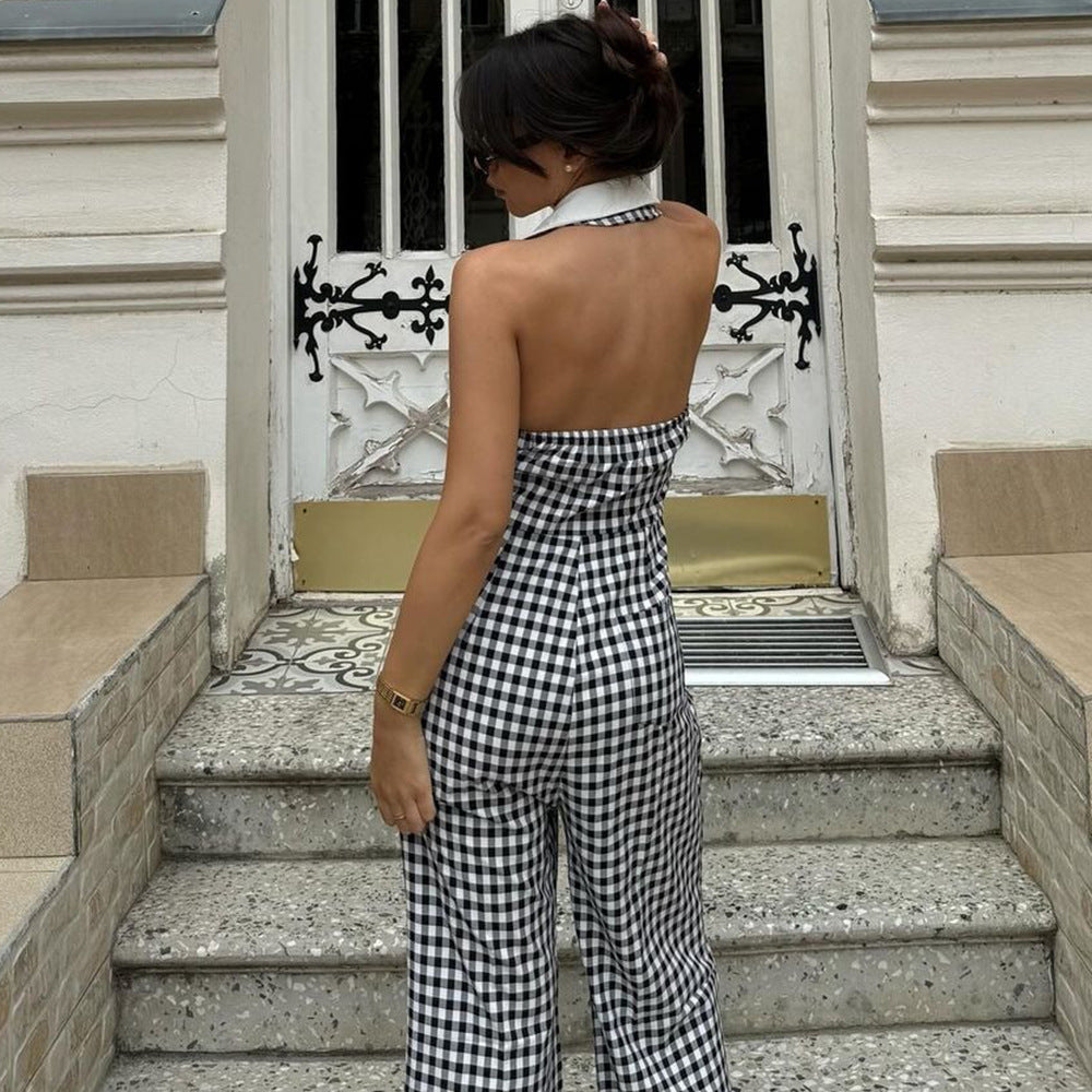 Backless Collar Zipper Jumpsuit