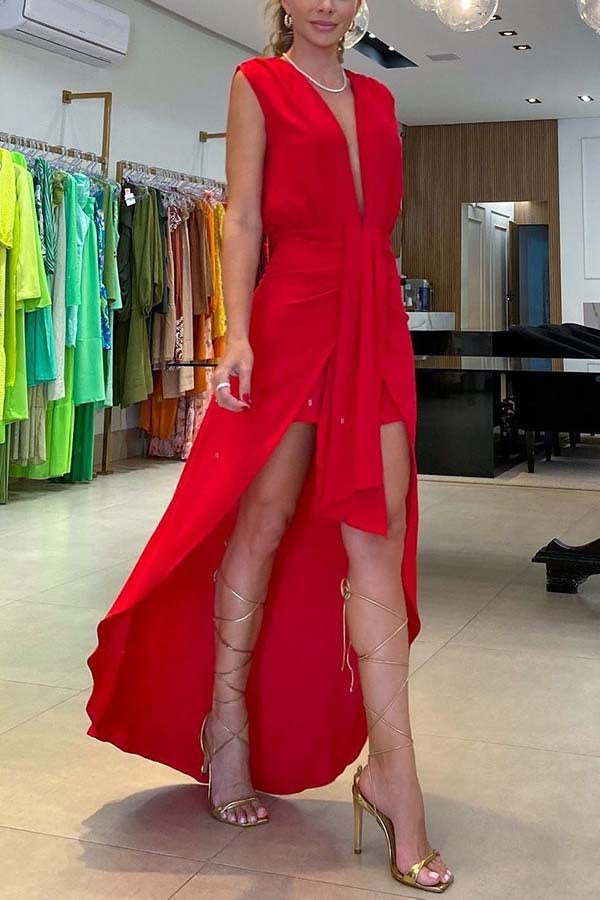 Sleeveless V-Neck Irregular Dress For Women