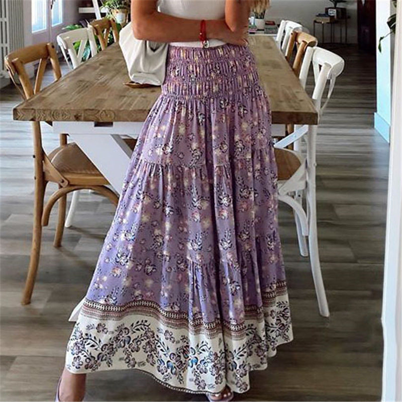 Printed High-Waist Casual Skirt