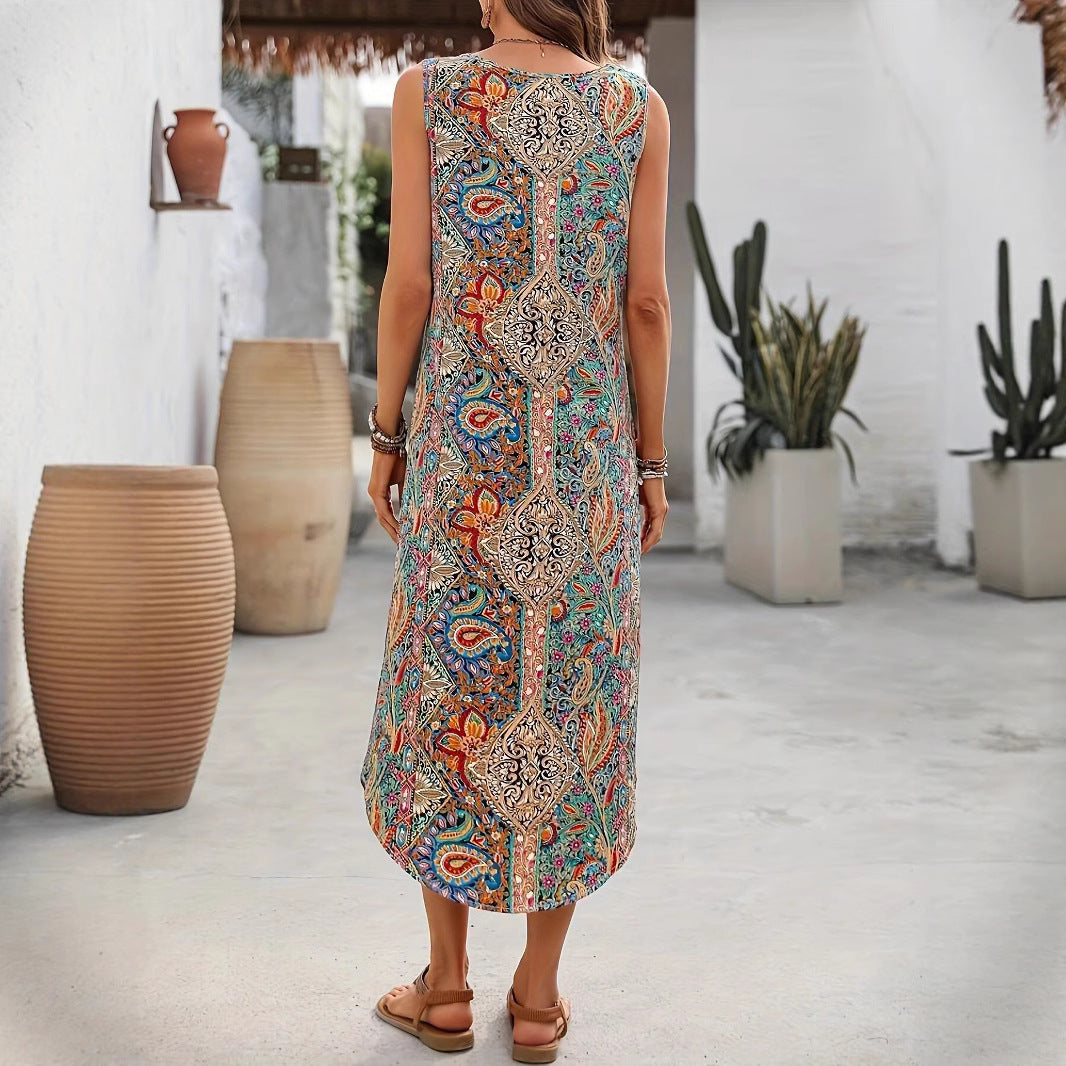 Casual Print Round-Neck Sleeveless Dress