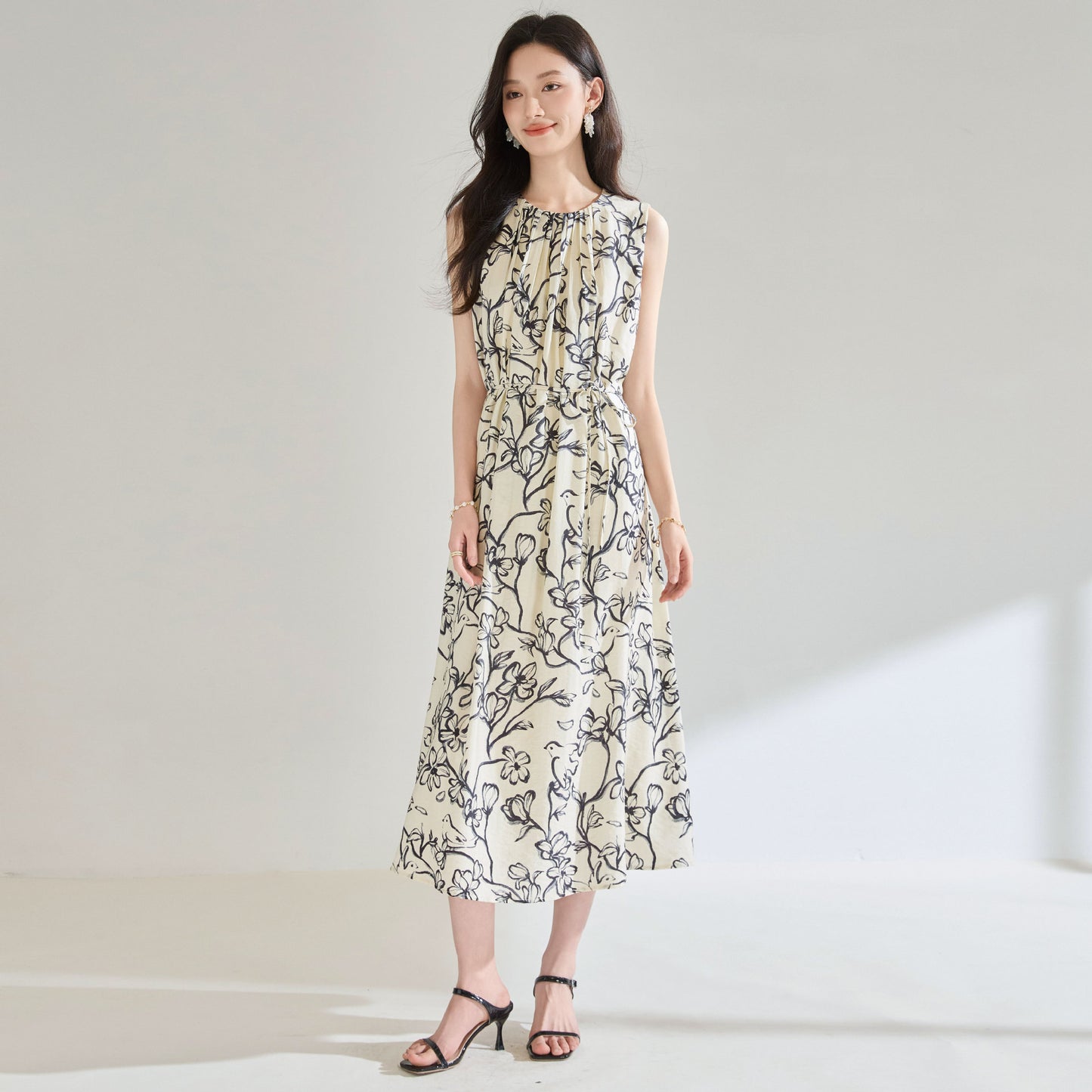 Printed Loose Round Neck Vacation Style Sleeveless Dress