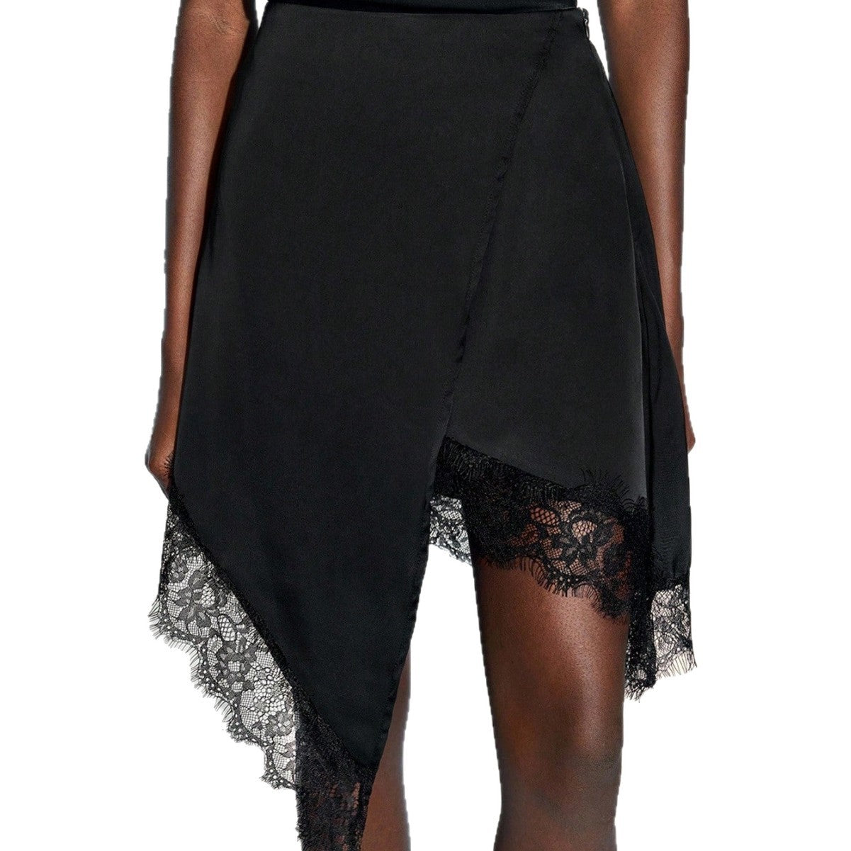 Solid-color Lace-panel A-line Asymmetrical Skirt For Women