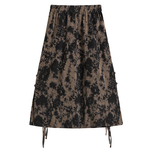 Retro Slit Skirt Women's High Waist Ink Color Mid-length