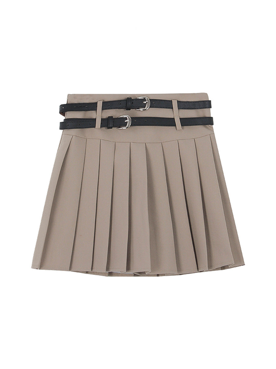 Women's Preppy-Style Design Double-Belt A-Line Skirt