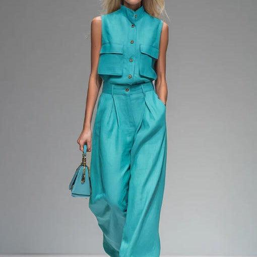 Sleeveless Vest And Wide-leg Pants Set For Women