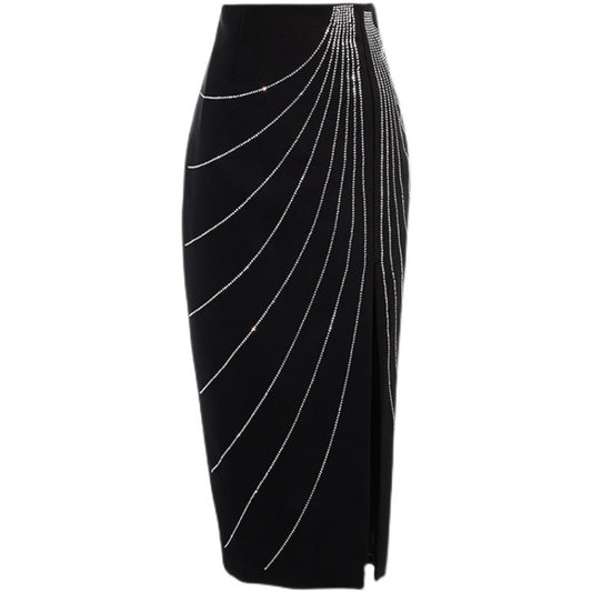 Rhinestone Asymmetric Side-Slit Skirt