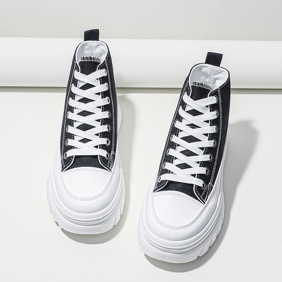 Lace-Up Front High-Top Flatform Canvas Shoes