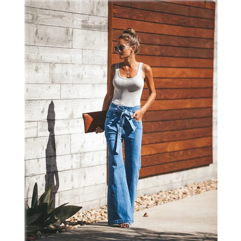 Tie-Waist Flare Jeans