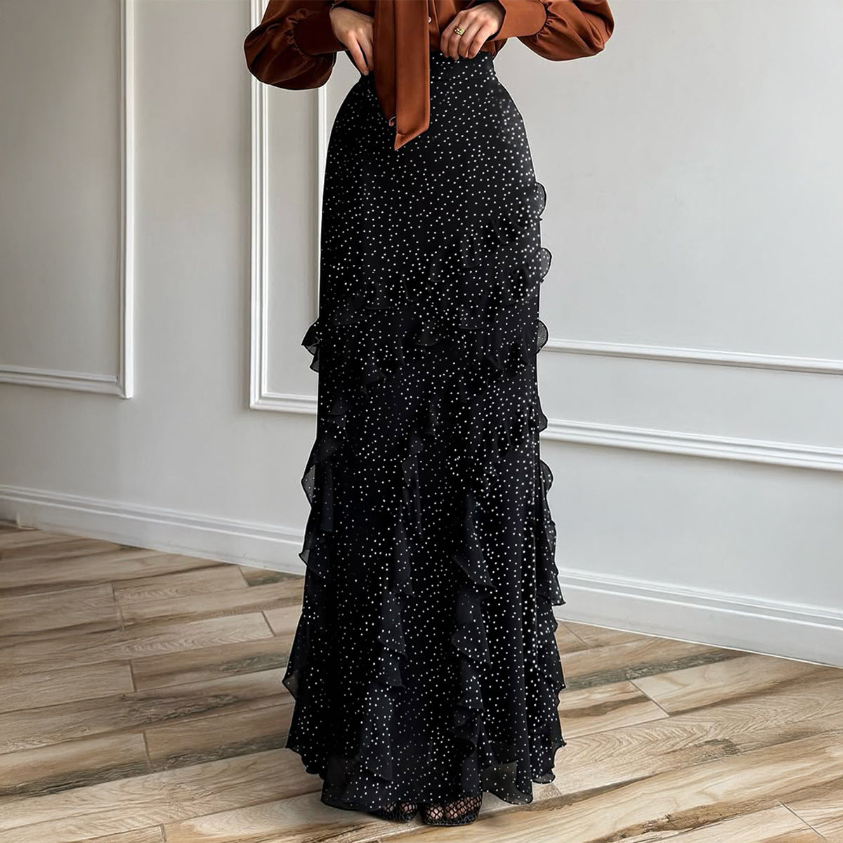 Casual Vacation Polka-Dot Lace Long Skirt Women's Skirt