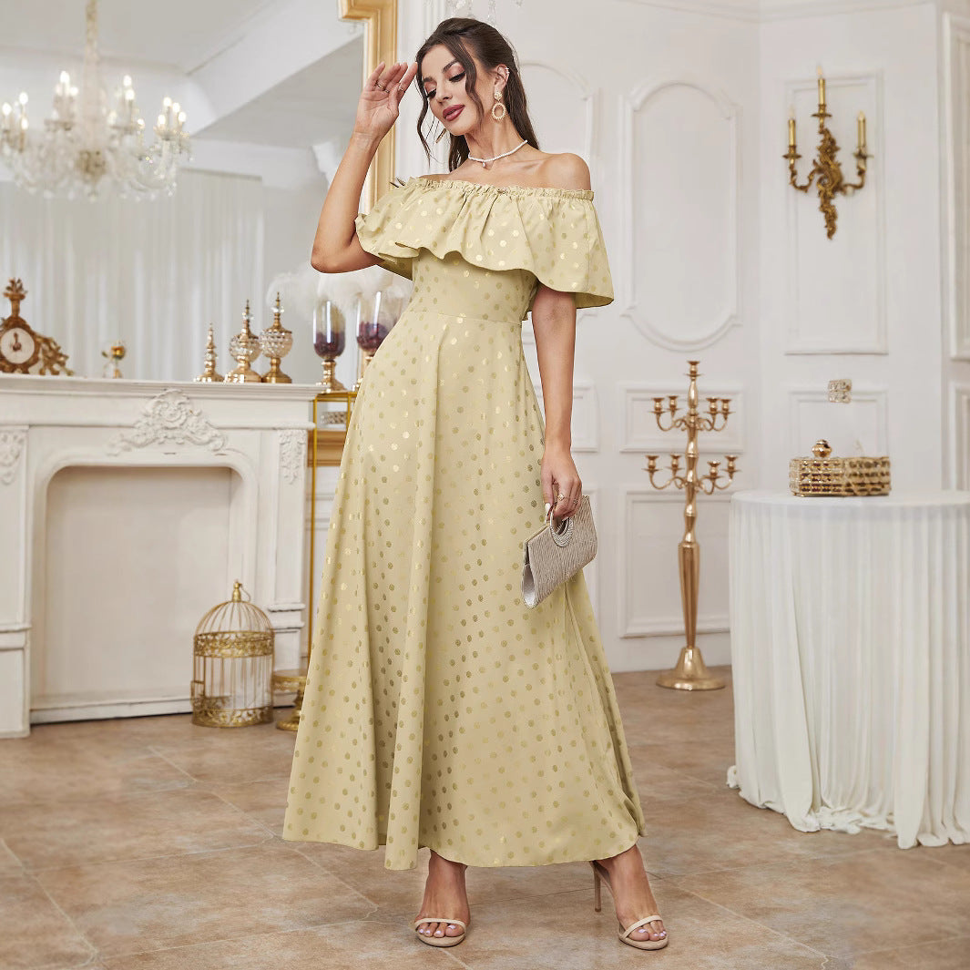 Elegant Polka Dot Gilding Off-Shoulder Dress