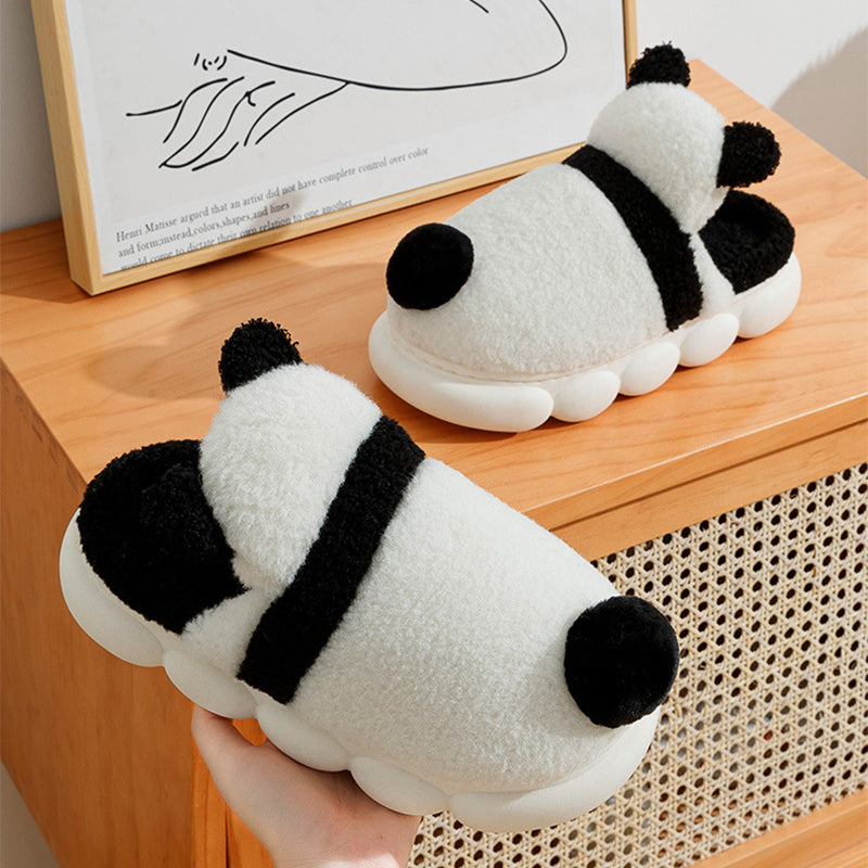 Plush Panda Slippers Warm Cartoon Shoes For Women - Thick-Sole Footwear Non-Slip Fluffy Slides