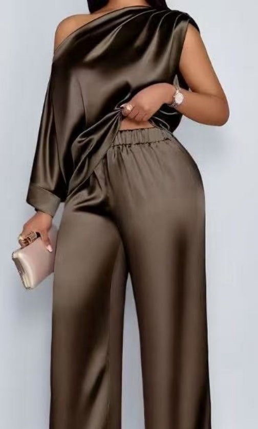 Satin Off-Shoulder Outfit