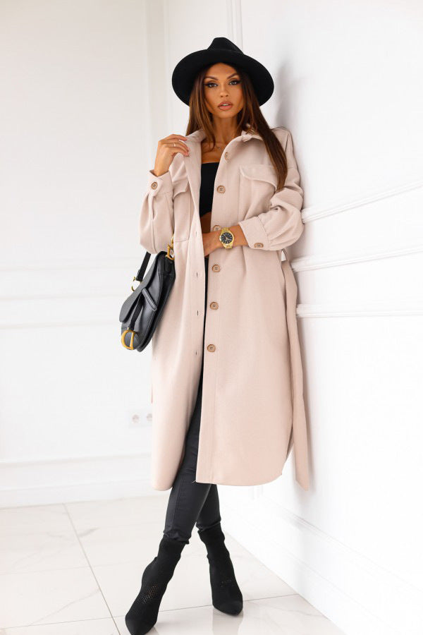 Long-Sleeved V-Neck Button Coat