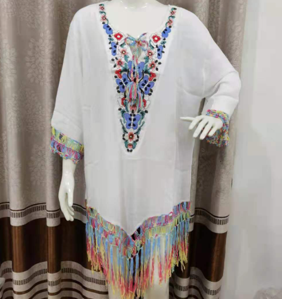 Hand-Crochet Flower Stitching Fringed Beach Blouse