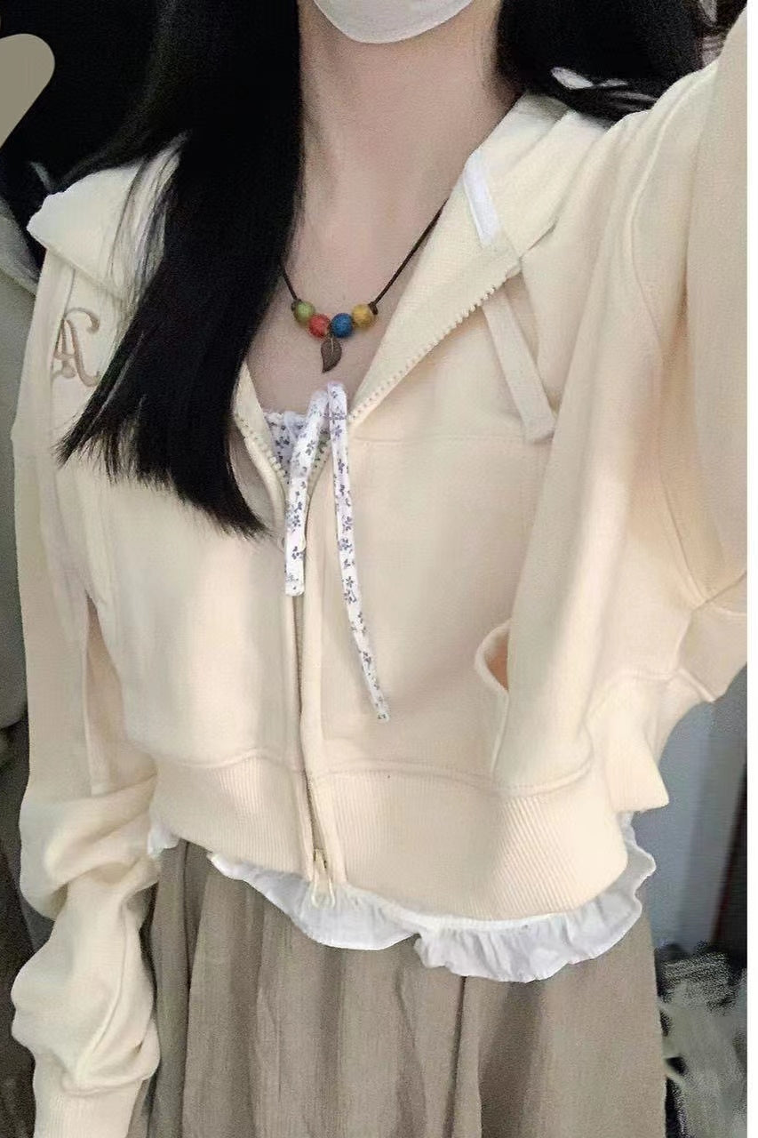 Short Hooded Jacket Women Loose Hundred Zipper