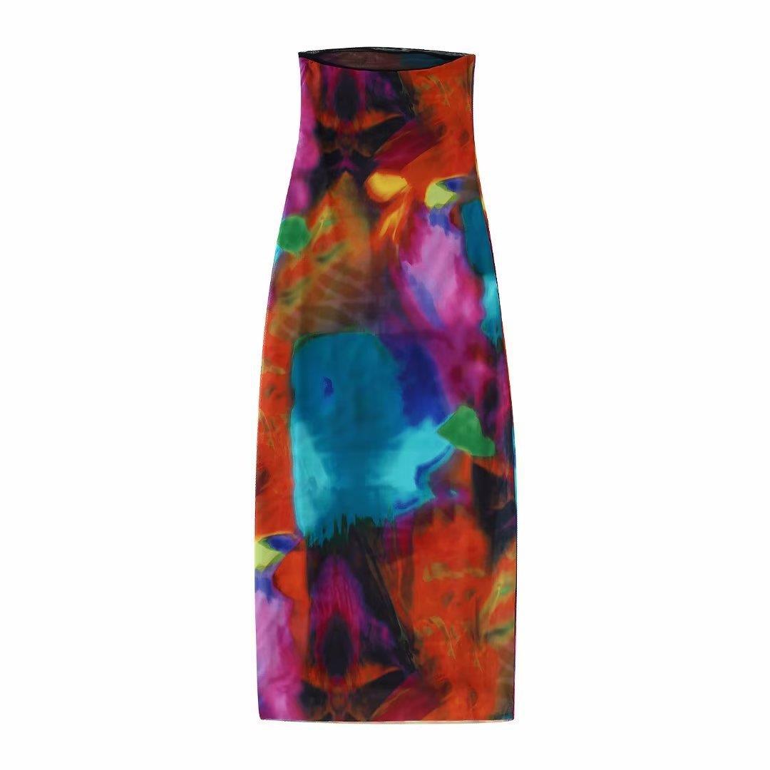Bandeau Slim-Fit Printed Silk Net Dress