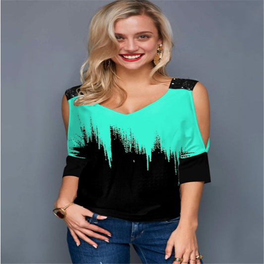 V-Neck Off-the-Shoulder T-Shirt For Women