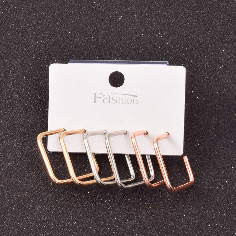 Square Earrings Set - Alloy Metal Hoop