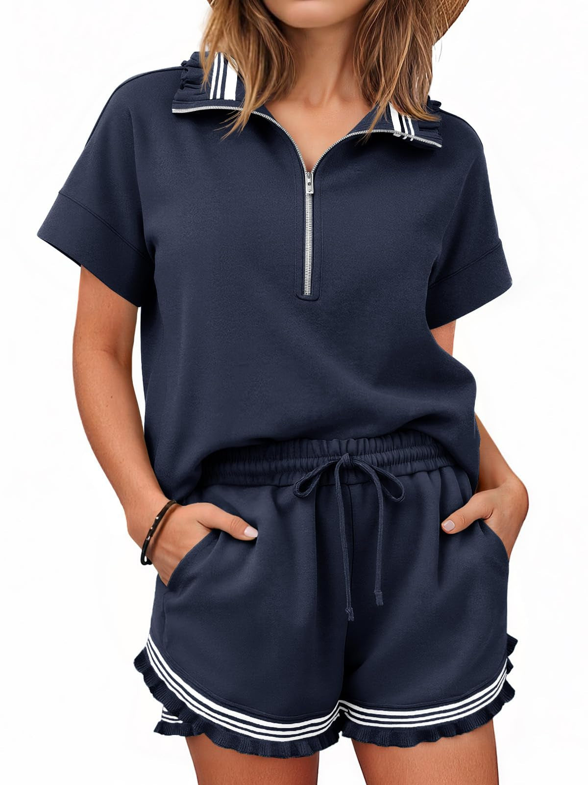 Women's Summer Short-Sleeve Top And Shorts Two-Piece Set