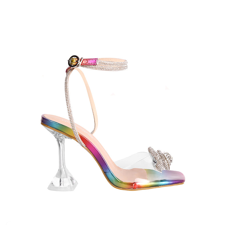 Transparent Stiletto Rhinestone Bow Party Sandals