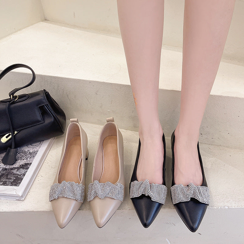 Top-Layer Cowhide Pointed-Toe Mid-Heel Shoes