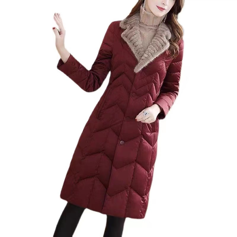 Warm Mink Fur-Collar Down Jacket For Women