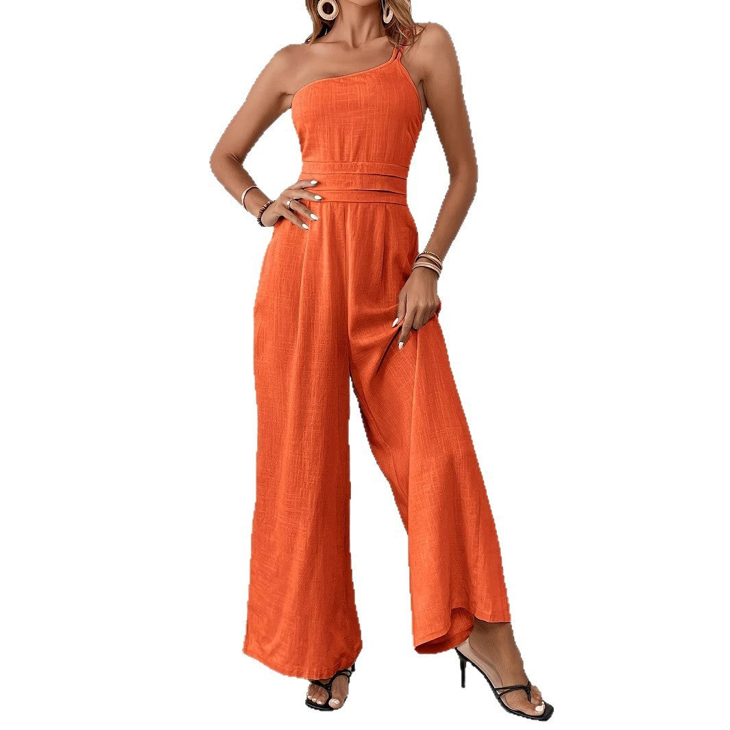 Wide-Leg Thin One-Shoulder Jumpsuit