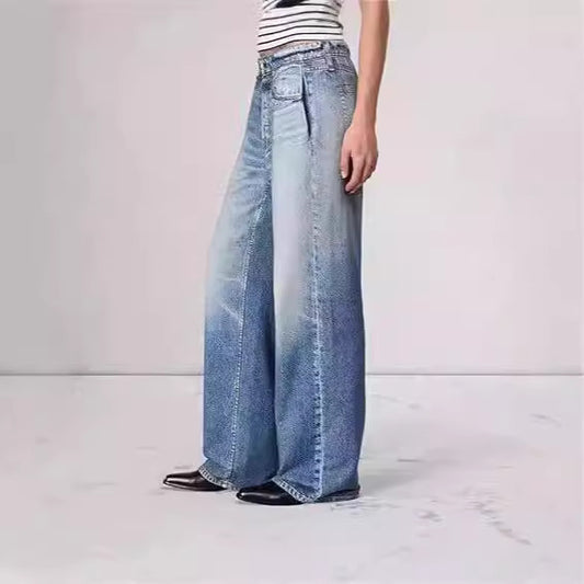Retro Loose Wide-Leg Denim Trousers