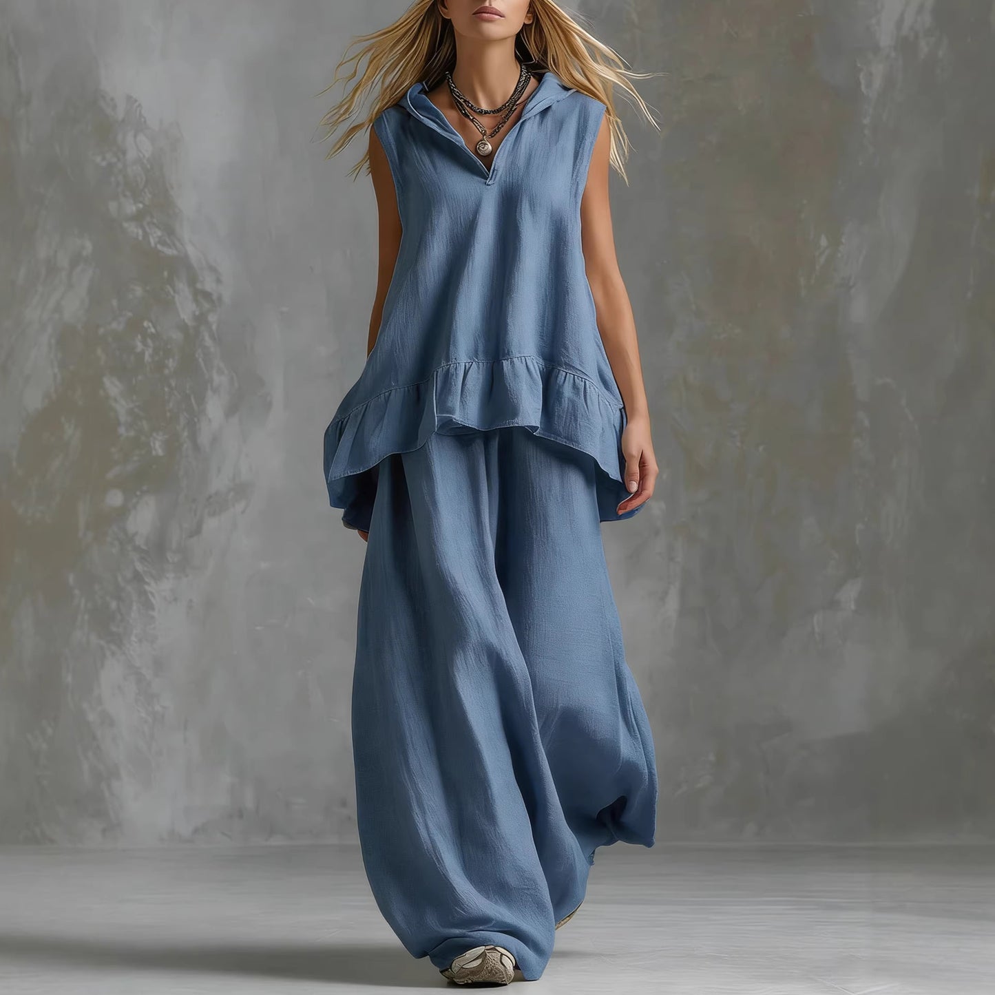 Sleeveless Top & Wide-Leg Pants Outfit