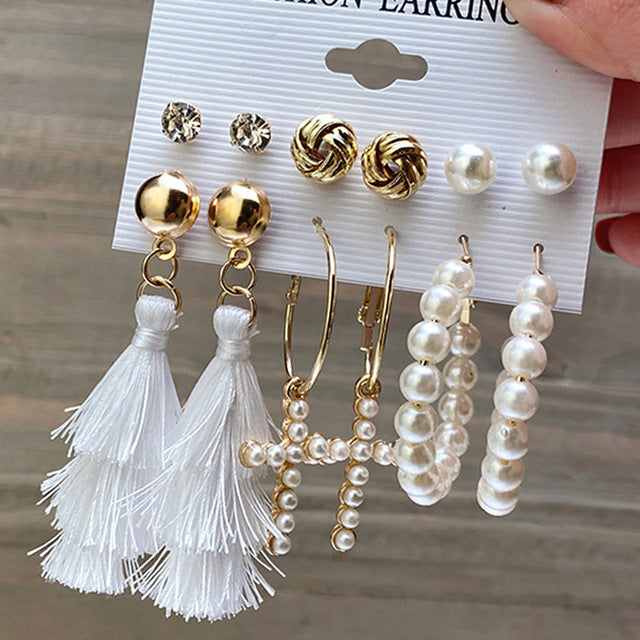 Gold Hoop Earrings - Pearl Punk Set