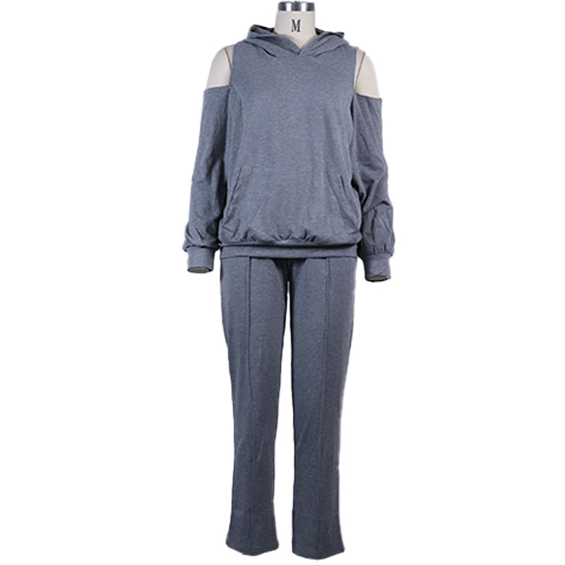 Special-Interest Design Fashion Loose Hooded Women's  Sweater - Pants Suit