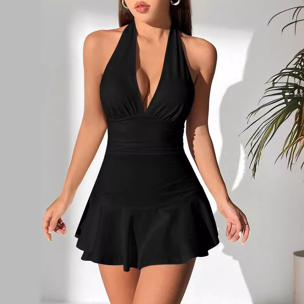 Sexy Deep V-Neck Low-Cut Slimming Halter Dress