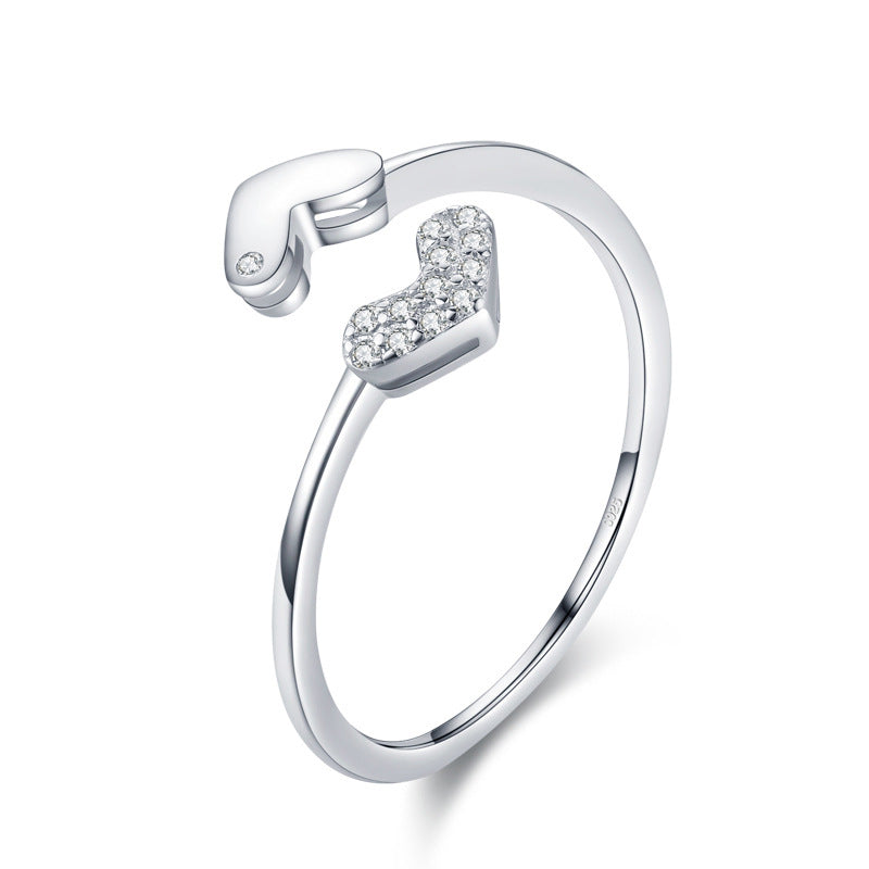 Versatile Peach Heart Love Pure Silver Ring, Women''s Adjustable Design Jewelry Ring
