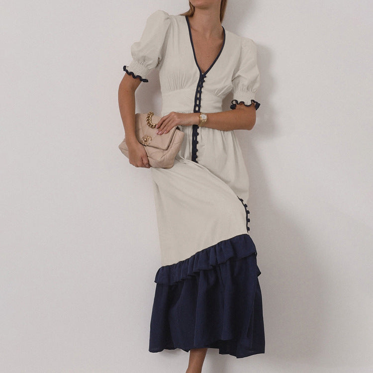 Linen Contrast-Colour Cardigan Dress