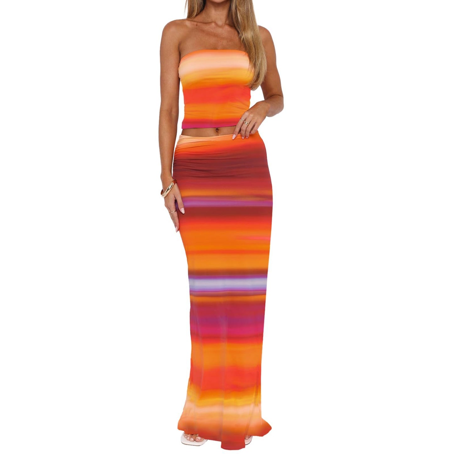 Sexy Form-fitting Two-piece Set Featuring A Floral Bustier Top And A Midriff-baring Bodycon Skirt