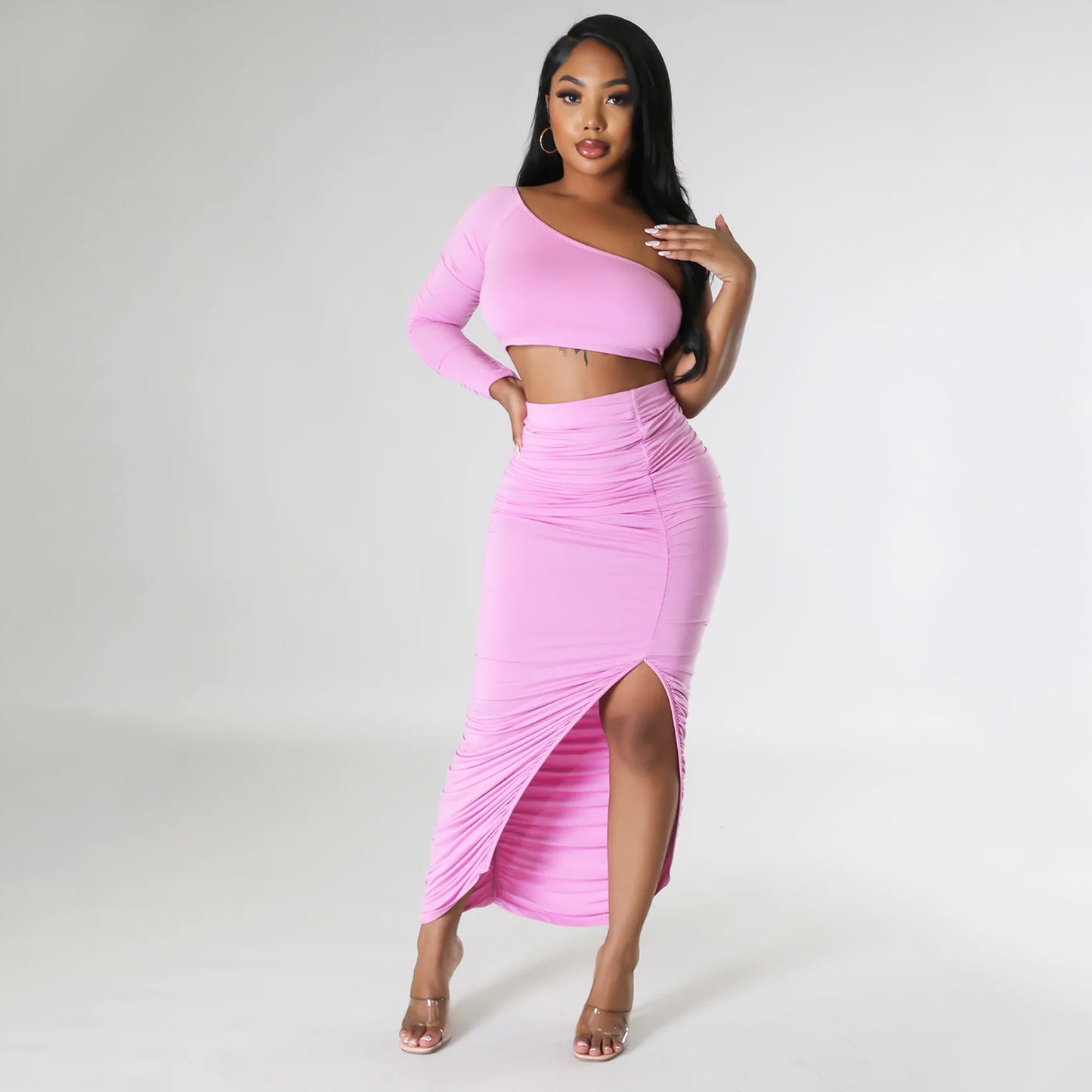 Tight Pleated Irregular Two-Piece Skirt + Top Set