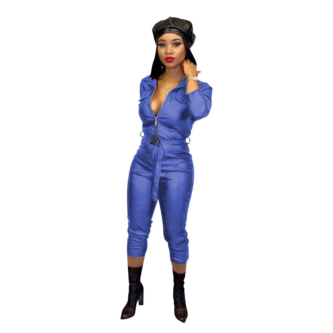 Highly Elastic Leather Jumpsuit