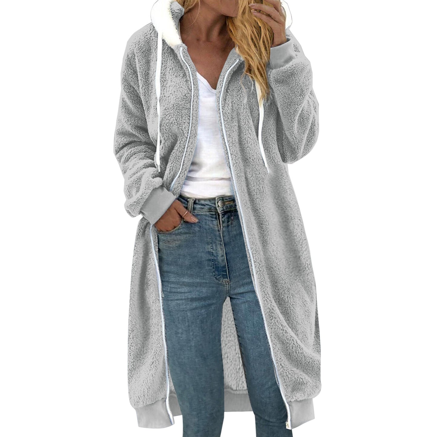 Women's Thick Mid-Length Double-Sided Plush Fur Hooded Overcoat