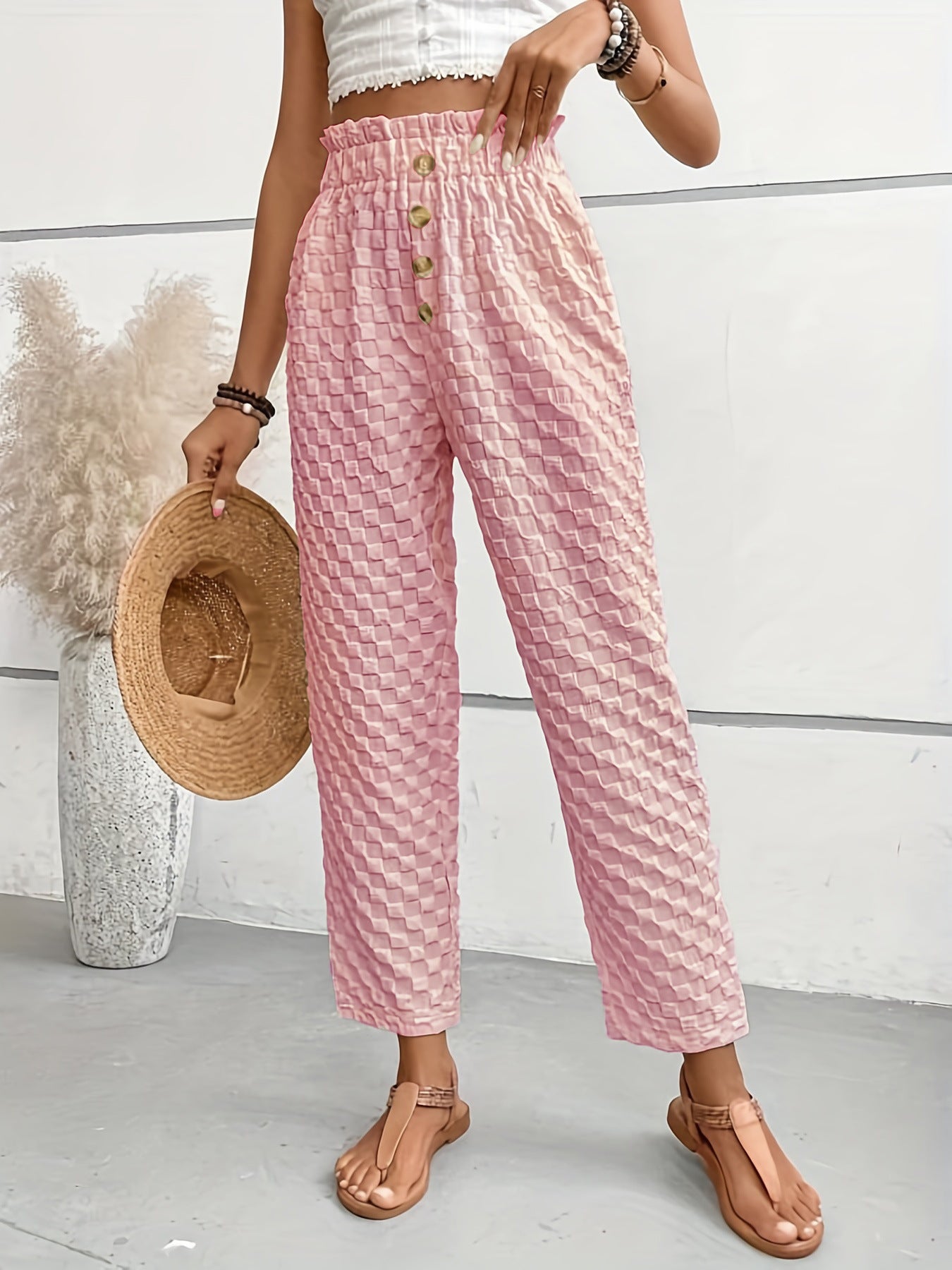 Women's Slim-Fit Buttoned Straight Loose Trousers