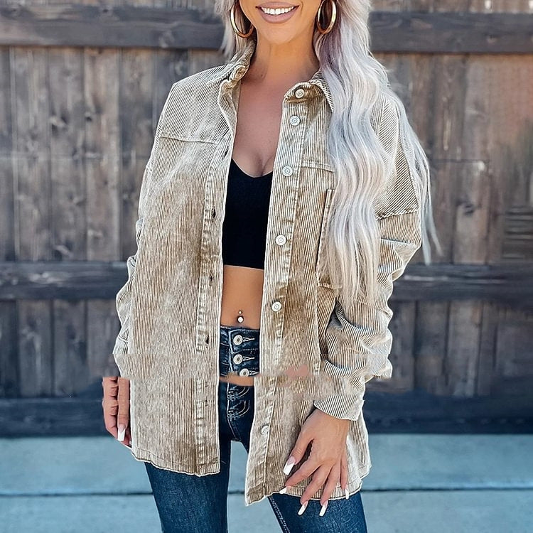 Distressed Corduroy Shirt Jacket