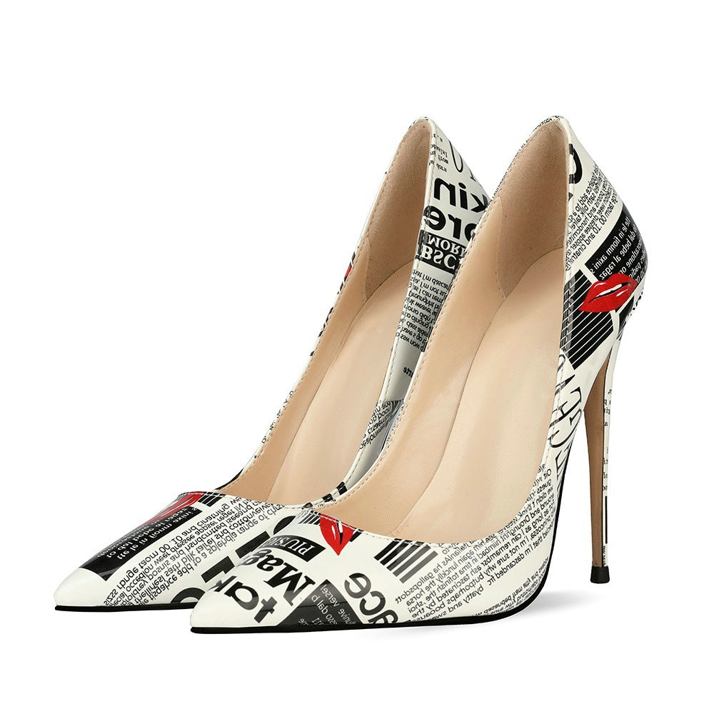 Women's Graffiti Fashion High Heels (12cm) - Pointed-Toe Stiletto Shoes