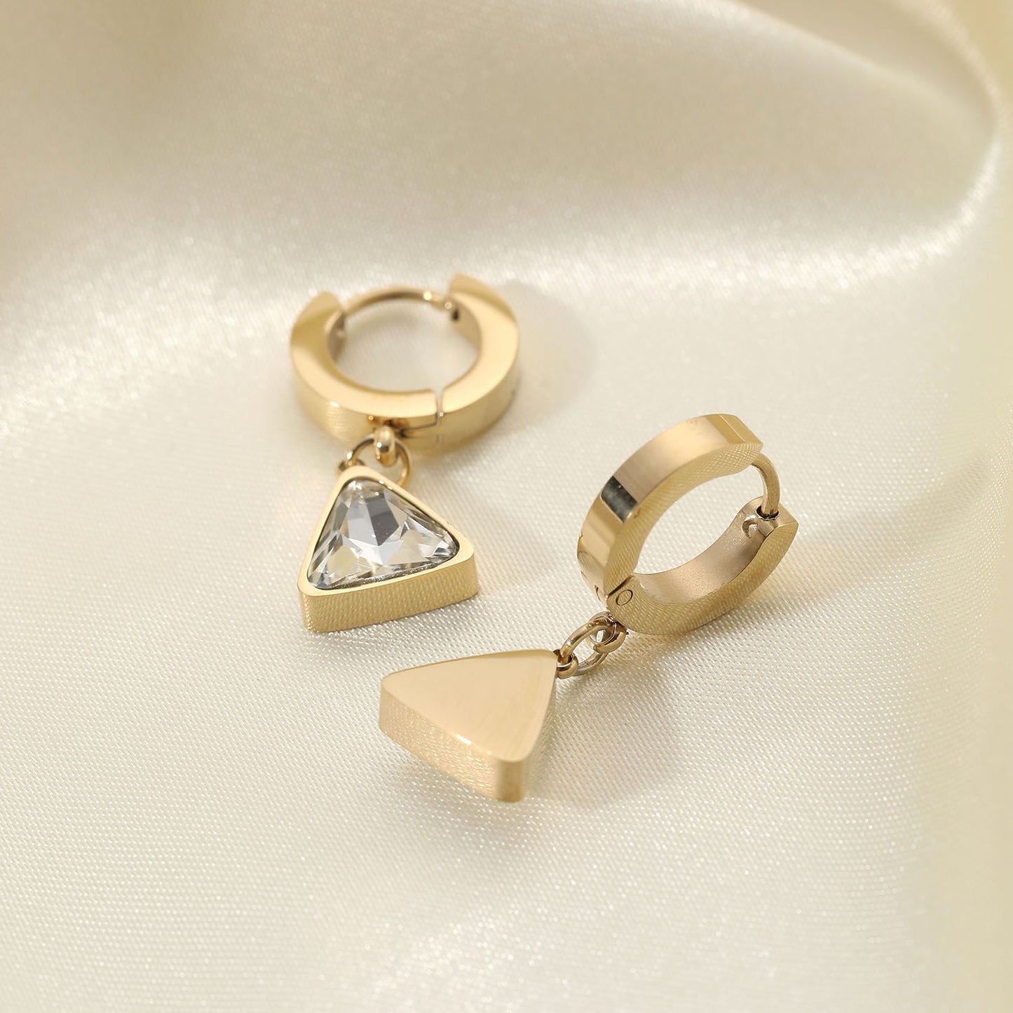 Triangular Zircon Drop Hoop Earrings